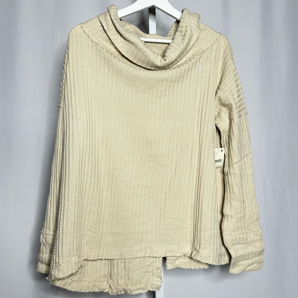 Free People Waffle Knit Cowl Neck Cream Sweater — S - Picture 3 of 9